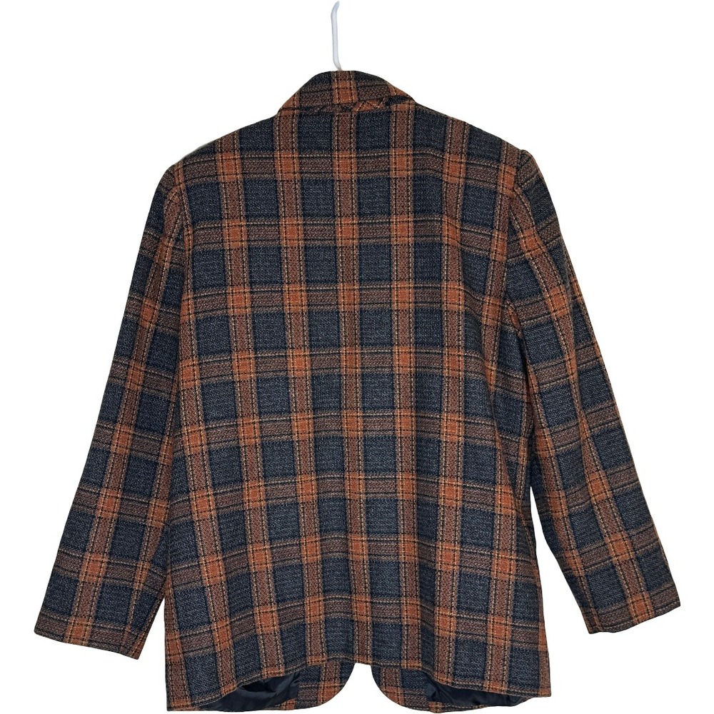 Sag Harbor Petite Vintage 90s Wool Blend Plaid Blazer Orange Brown Grey Size 10P - Picture 2 of 13